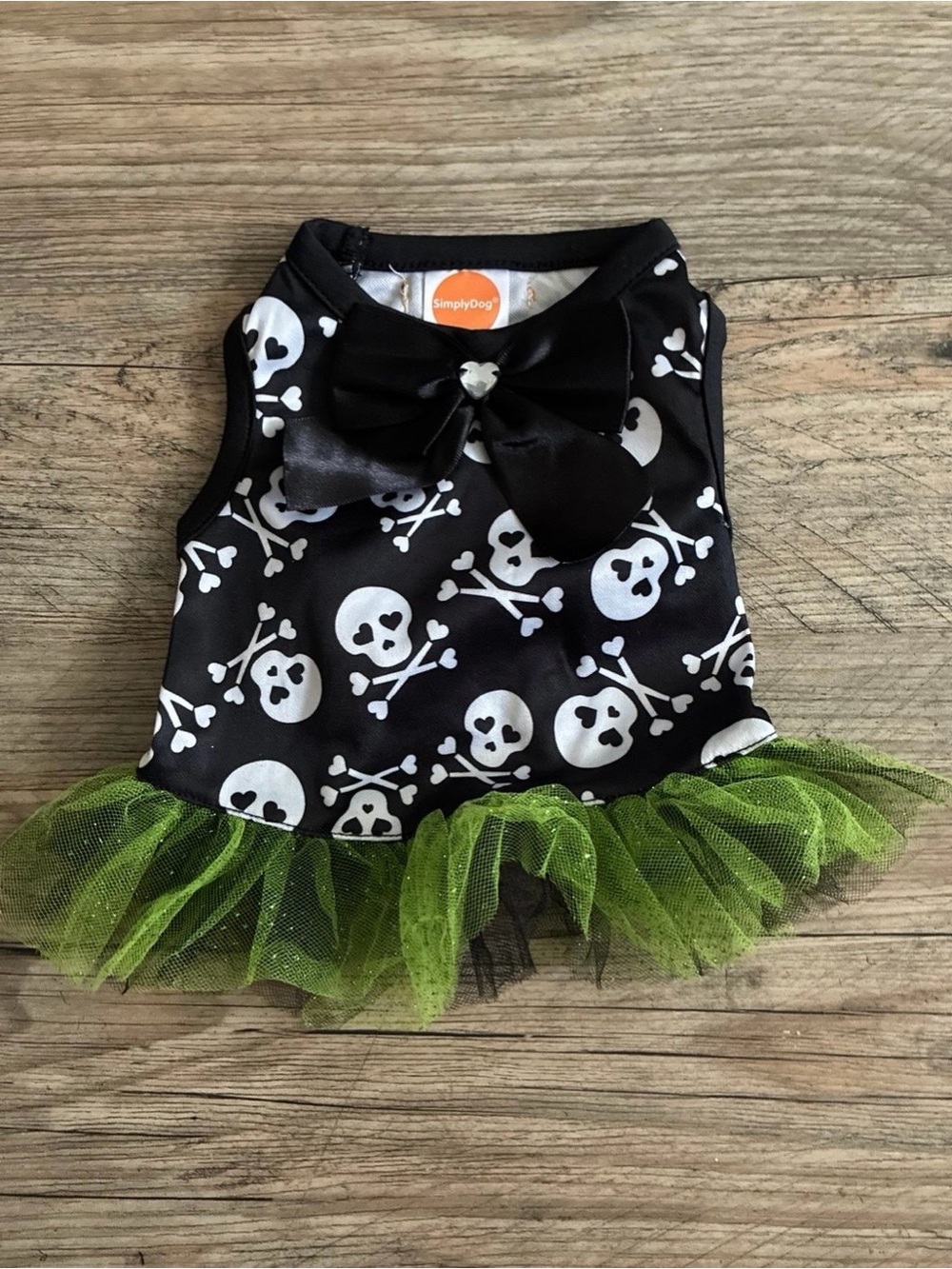 SimplyDog Black Skull & Green Tulle Dog Dress Size XS